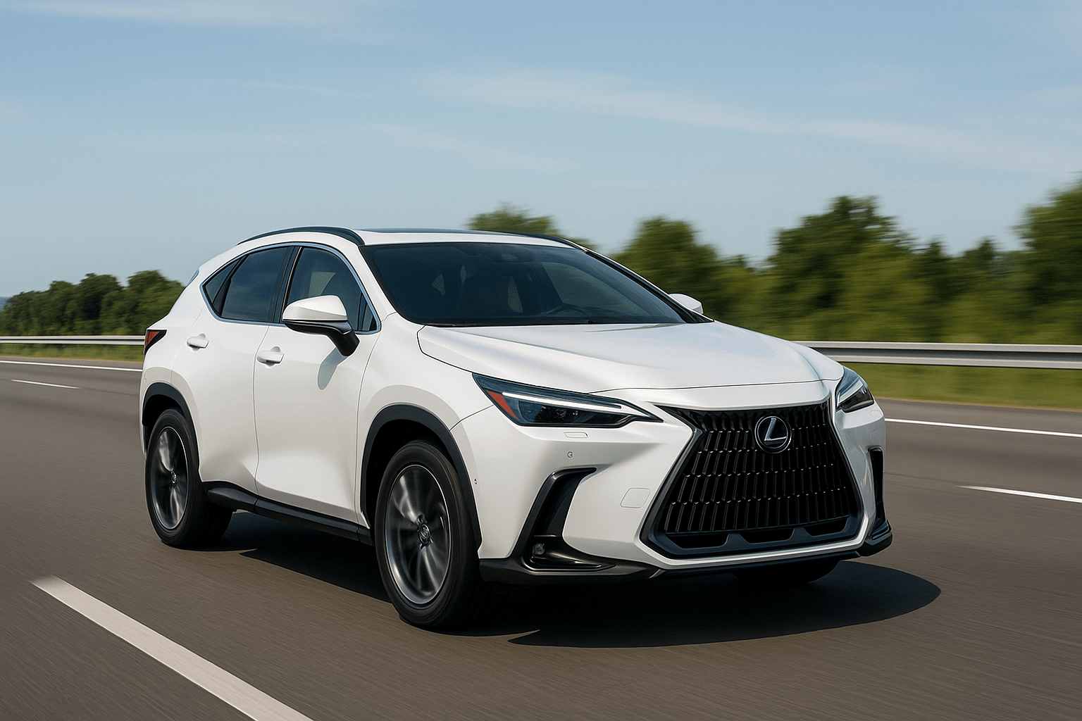 Lexus NX Hybrid в движение по магистрала при дневно каране